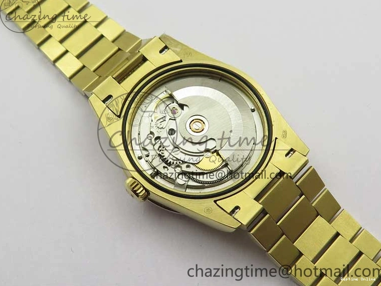 0212 DailyWear Day-Date 36mm 128235 YG Crystal BP Best Edition Silver Crystal Marker Dial on YG President Bracelet A 2676